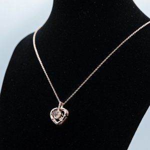 Rose Gold Tone Heart Necklace With Rhinestones